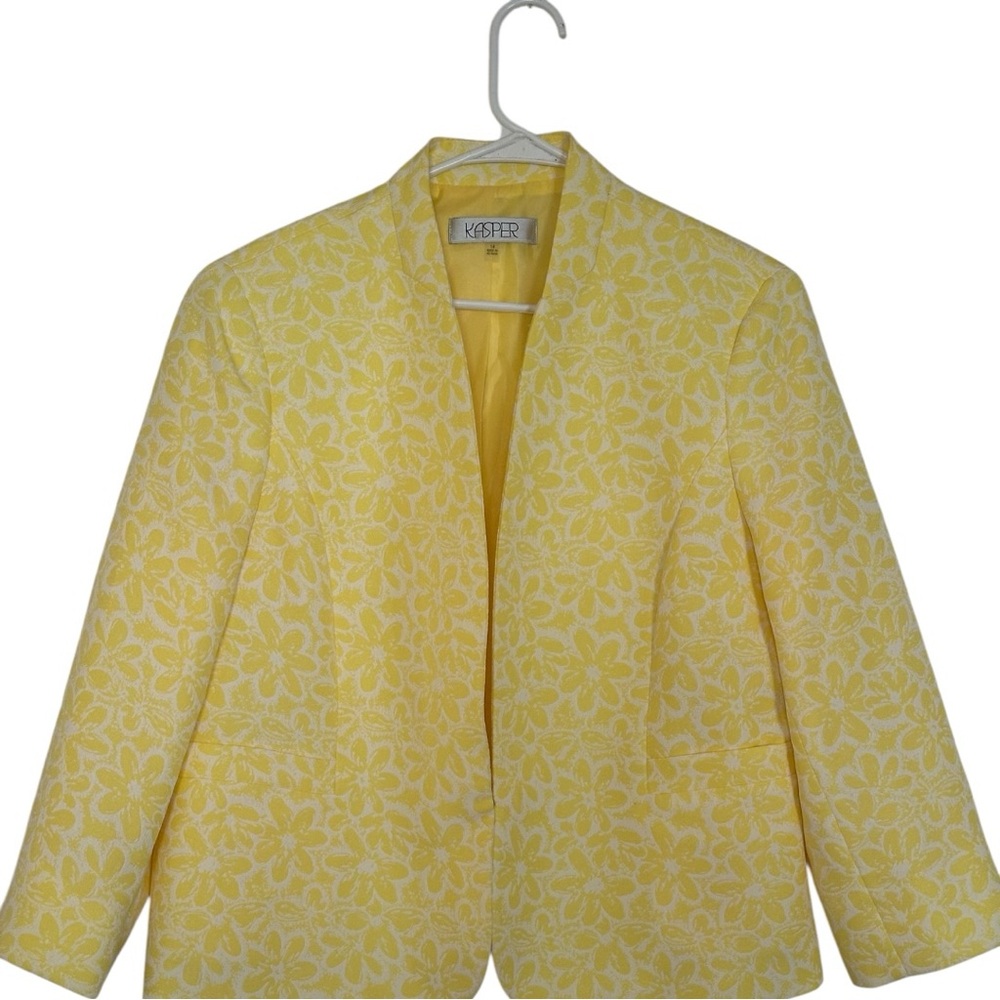 Kasper Yellow Floral Blazer Size 14 NWOT Spring Career Jacket